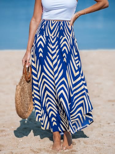 CUPSHE Women's Smocked High Waist Irregular Hem Beach Midi Skirt - color: Blue-2, size: Medium