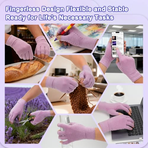 DRNAIETY 2-Pair Arthritis Compression Gloves for Hand Arthritis, Fingerless - color: Purple, size: X-Large