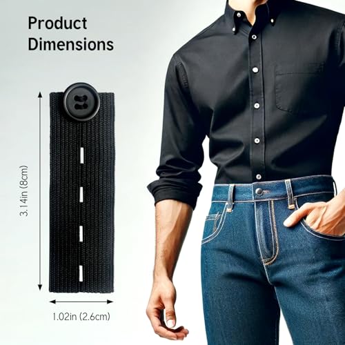 10-Piece Adjustable Elastic Button Extenders – Waistband Extenders for Jeans, Pants, and Trousers – Black