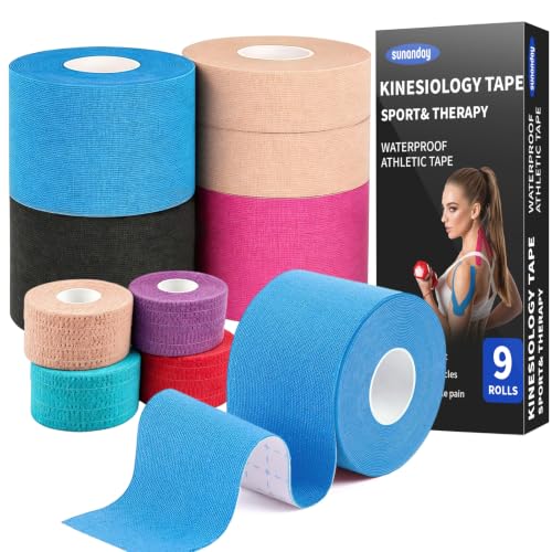 9 Rolls Kinesiology Tape, Multicolor Athletic Support Bandage Wrap, Elastic
