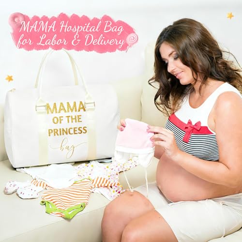 MAMA Hospital Bag for Women Labor and Delivery 45L Large Waterproof Travel Bag Overnight Bag with Shoe Compartment - color: White-gold( Princess)