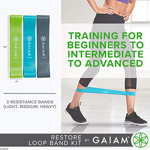 Gaiam Restore Loop Band Kit,Set of 3, Light, Medium,Heavy Lower Body Loop Resistance Bands for Legs and Booty Exercises & Workouts,15"x 4"Bands