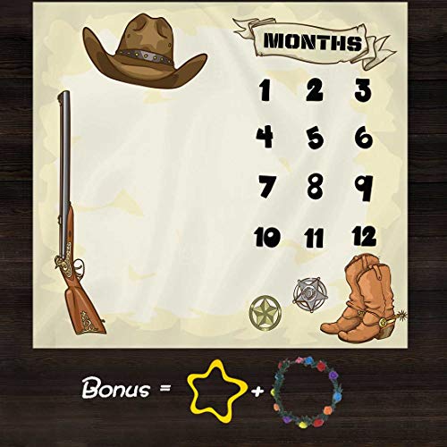 Western Cowboy Theme Baby Monthly Milestone Blanket, Soft Flannel, 48x40in - size: 48x40in