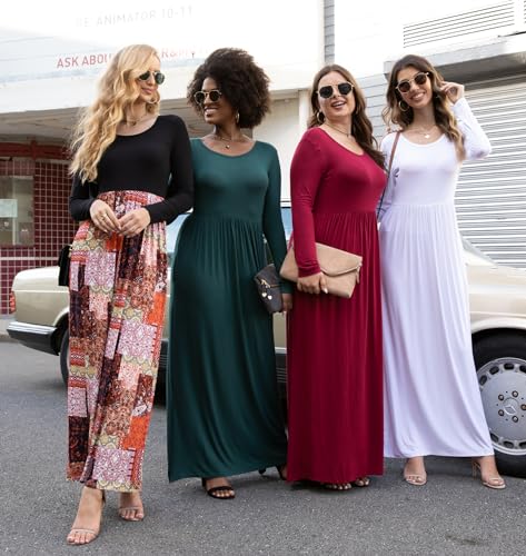 VIISHOW Women's Long Sleeve Loose Plain Maxi Dresses Casual Long Dresses with Pockets - color: 1-long Sleeve Black, size: Medium