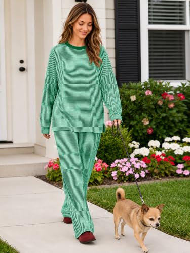 Sexyasasii Women's 2 Piece Striped Lounge Set Maternity Pajama Sets - color: Green, size: Medium