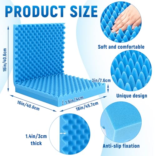 Geiserailie 1 Pcs 32 x 18 x 3 Inches Egg Foam Pad Cushions for Chair, Blue - color: Blue