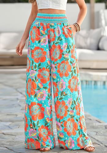 BTFBM Floral Summer Wide Leg Pants Woman 2026 - color: Green, size: Small