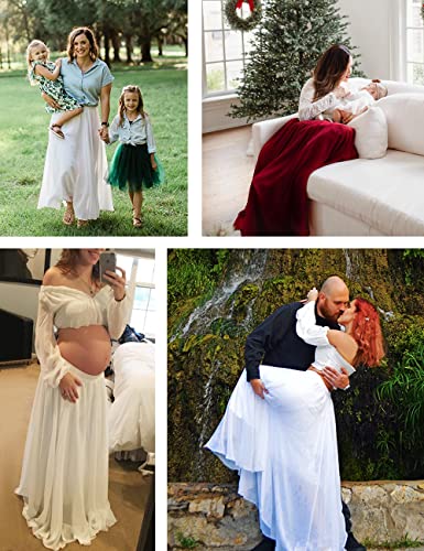 v28 Women Full/Ankle Length Elastic Pleated Retro Maxi Chiffon Long Skirt - color: White, size: XX-Large