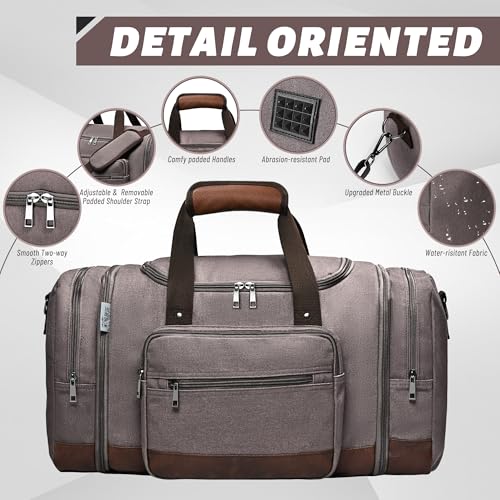 50L Expandable Canvas Duffle Bag Weekender Travel Carry On Gym - color: Grey