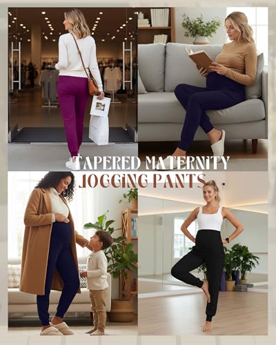 Oakgarden 3 Pack Women's Maternity Pants Over the Belly Joggers - color: Black, Navy Blue, Fuchsia, size: Small