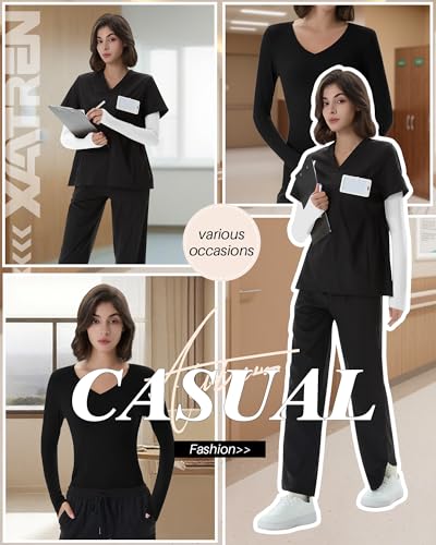 Xaatren 4 Pack Women's Under Scrubs Long Sleeve Shirts - color: Black, White, size: Large
