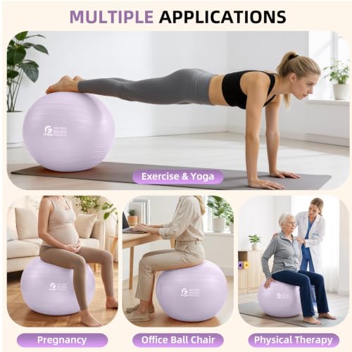 Gruper Yoga Ball, Extra Thick Non Slip Exercise Ball, 4 Sizes - color: Lavender, size: 30 Inch (75cm),xl