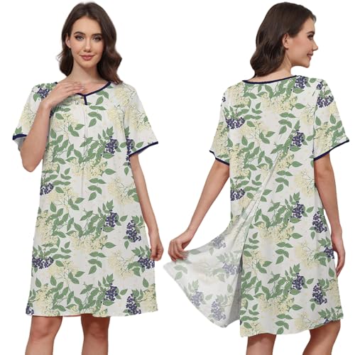 Hospital Gowns for Women Open Back Snap Post Shoulder Surgery Gown - color: Green Yellow Flower, size: Medium