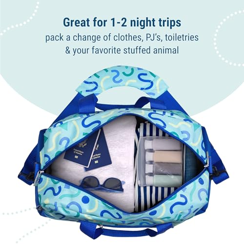 Wildkin Kids Overnighter Duffel Bag – Carry-On Size, Ideal for School & Sleepovers – Confetti Blue - color: Confetti Blue
