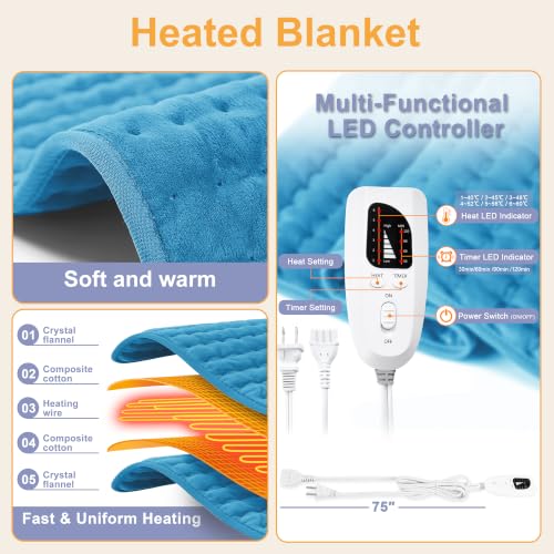 Heating Pad,Electric Heating Pads,Heating Pad for Back,Blue,24x12 Inch - color: Blue, size: 24x12 Inch