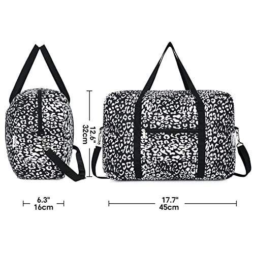 Narwey Personal Item Travel Bag, Carry on Foldable Duffle Bag for Women Men - color: CB-Black Leopard, size: with Shoulder Strap