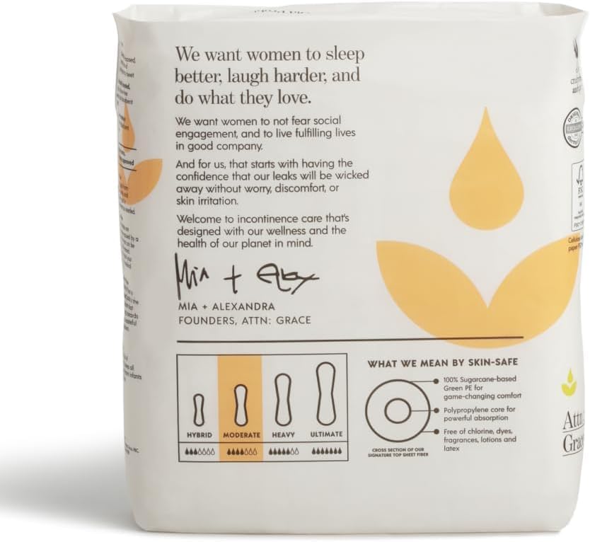 Attn: Grace Moderate Incontinence Pads for Women - Plant-Based, 56 Count - size: 28 Count (Pack of 2)