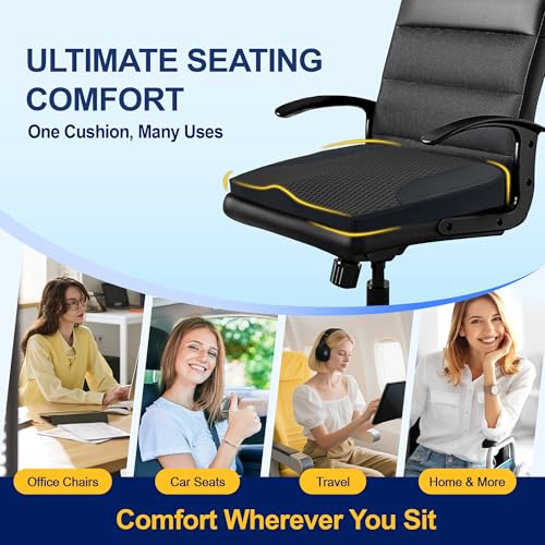 kingphenix Memory Foam Car Seat Cushion for Driving Comfort and Office Use - color: Leather & 4d Mesh Black