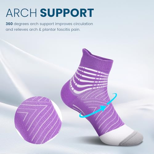 IRAMY Compression Ankle Support Socks Women - Wicking, Cushioned Athletic, Plantar Fasciitis Relief 2/3/6 Pairs - color: Black+white(2 Packs), size: Medium