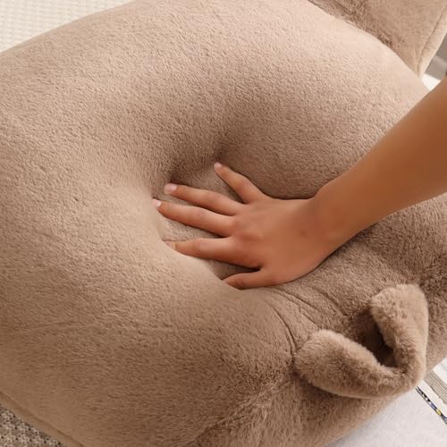 Large Plush Backrest Pillow for Sitting in Bed,Faux Fur,Khaki - color: Khaki, size: Large(19")