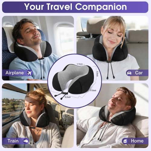 CloudBliss Neck Pillow for Airplanes, Memory Foam Travel Pillow, Black - color: Black