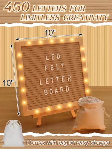 10"×10" Felt Letter Board with LED Lights & Stand, First Day of School Sign - color: Camel