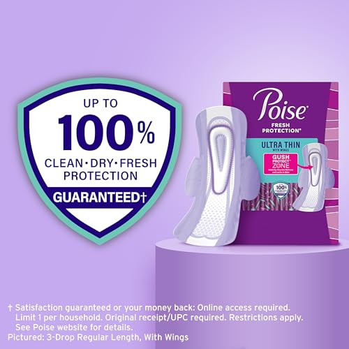 Poise Ultra Thin Incontinence Pads for Women, 4 Drop, Wings, 90 ct