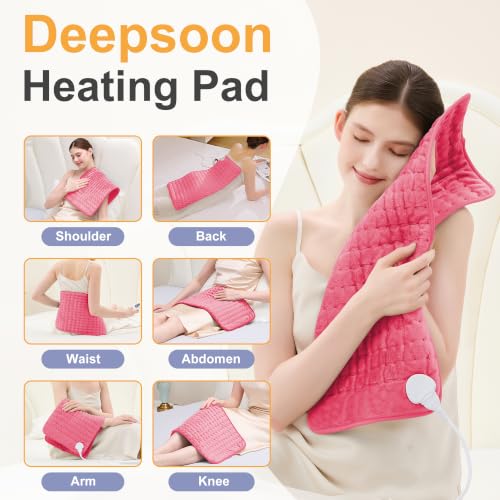 Heating Pad,Electric Heating Pads,Heating Pad for Back,Fuchsia,24x12 Inch - color: Fuchsia, size: 24x12 Inch