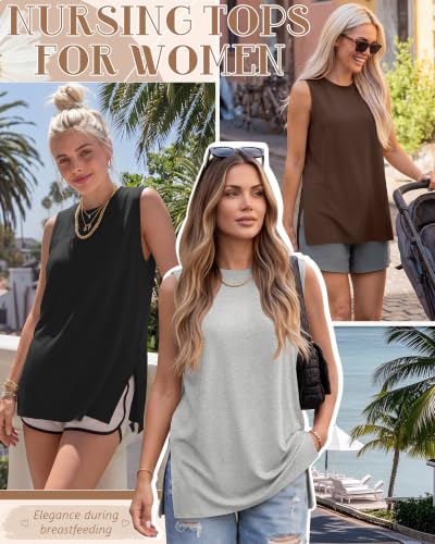 Ficerd 3 Pack Women's Nursing Tank Tops - color: Brown, Light Gray, Black, size: XX-Large
