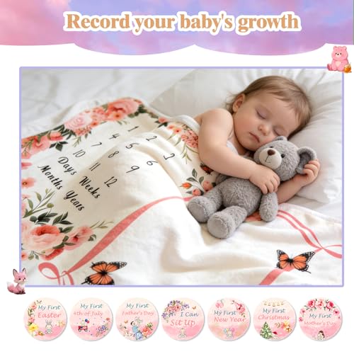 Baby Girl Monthly Milestone Blanket Set 60"x40" Photo Backdrop
