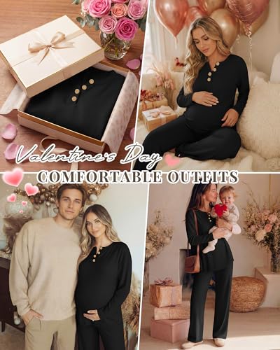 2 Piece Thermal Maternity Lounge Set - color: Black, size: X-Large