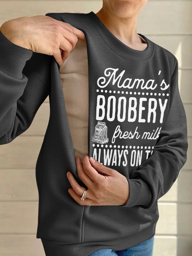 Maternity Nursing Sweatshirts for Women Friendly Zip Breastfeeding Pullover Top Mama's Boobery Print Clothes - color: Dark Grey, size: Medium