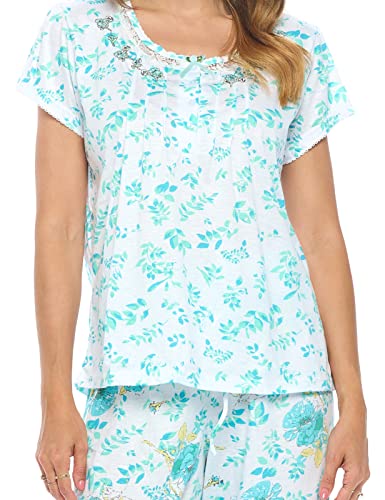 Casual Nights Women's Sleepwear Floral Top & Capri Pants Pajama Set Shirt with Printed Bottom Pjs - color: Green, size: Medium