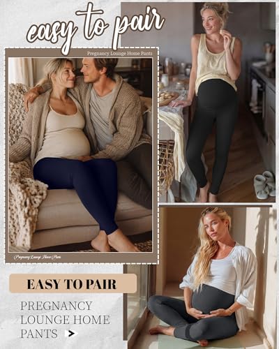 3 Pack Women's Maternity Pants Home Lounge Pajamas - color: Black, Dark Heather Gray, Navy Blue, size: Small