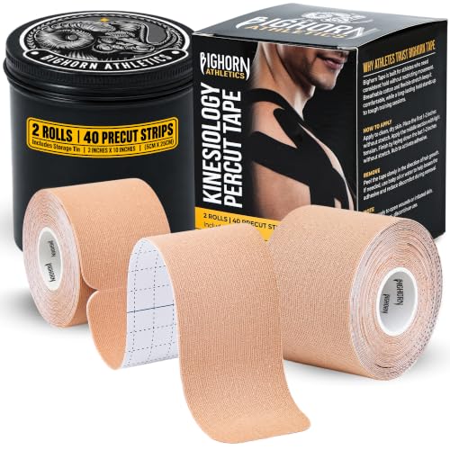 Precut Kinesiology Tape with Tin, 40 Strips 2"×10", Nude - color: Nude (Skin)