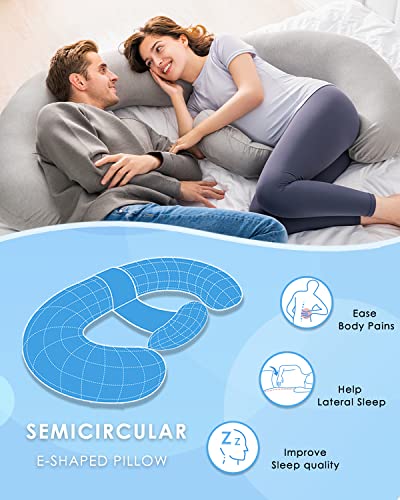 QUEEN ROSE Cooling E Shaped Pregnancy Pillows, Detachable Maternity Body Pillow for Sleeping, Grey - color: Grey