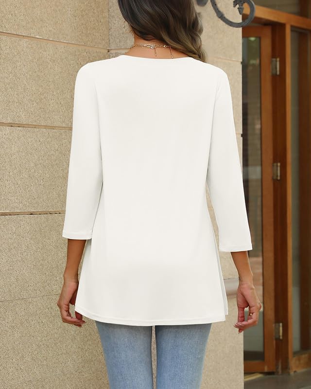 Misakia Women's Tunic Tops, 3/4 Sleeve V Neck Loose Fit - color: 1235-white, size: Medium