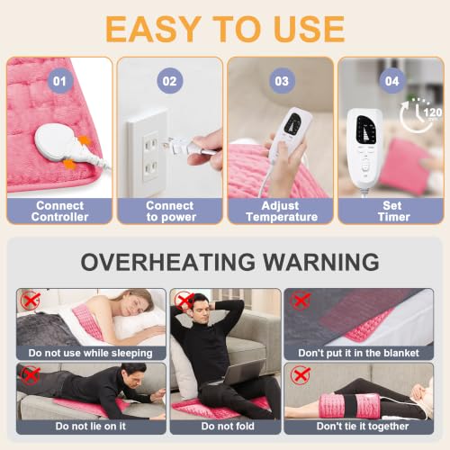 Heating Pad,Electric Heating Pads,Heating Pad for Back,Fuchsia,24x12 Inch - color: Fuchsia, size: 24x12 Inch