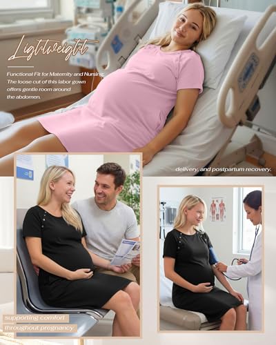 Huukeay 2 Pack Labor and Delivery Gown Maternity Hospital Dress - color: Black, Pink, size: Medium