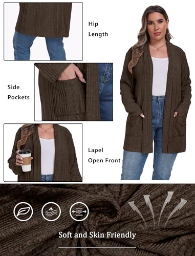 OLRIK Womens Plus Size Cardigan Loose Outwear with Pockets - color: C-brown, size: 1X