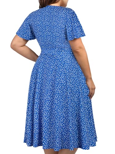 kissmay Plus Size Womens V Neck Floral Cocktail Party Midi Dresses - color: A-blue/White, size: 22 Plus
