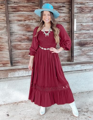 ZESICA Women's 2026 Boho Long Sleeve Fall Maxi Dress - color: Plum, size: Large