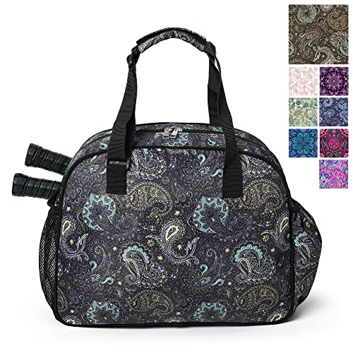 Boulder Bee Pickleball Tote Bag for Women with Paddle Holder - color: Brown cashew flower