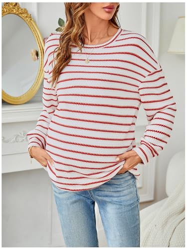 RoseSeek Women's Long Sleeve Crew Neck Maternity Sweatshirt Pullover Tops - color: Red and White, size: Large