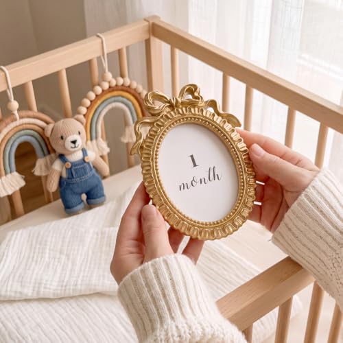 Novabright Baby Monthly Milestone Photo Frame Set, Bow Oval - style: Bow Oval