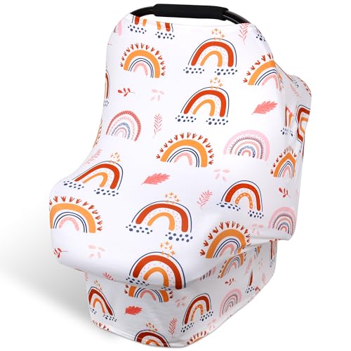Rquite 4-in-1 Baby Car Seat Canopy, Stretchy Nursing Breastfeeding Cover - color: Rainbow