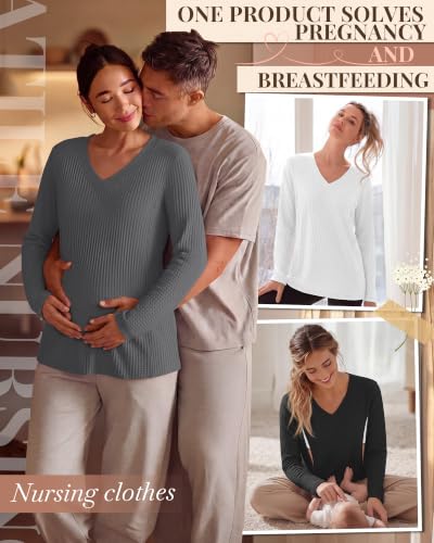 Locoowai 4 Pack Women's Nursing Shirts for Breastfeeding Tops - color: White, Gray, Dark Gray, Black, size: Medium