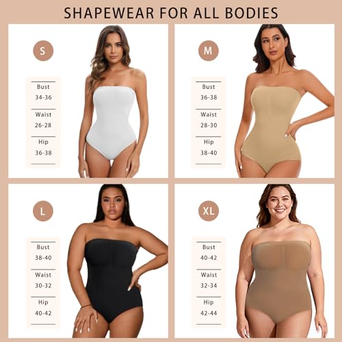 Strapless Shapewear for Womens Tummy Control Bodysuit Body Shaper Tube Tops - color: White, size: Small