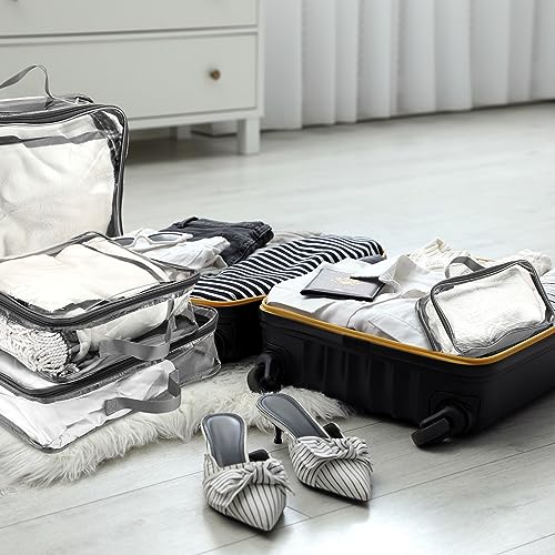 Hillban 6 Pcs Large Clear Packing Cubes for Travel, 3 Sizes PVC Bags, Gray - color: Gray