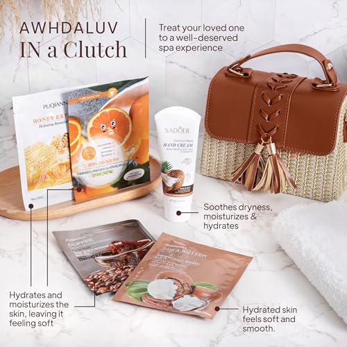 New Mom Gift Basket – Rattan Purse, Affirmation Cards, Facial Masks, Lotion in-a-Multi-App